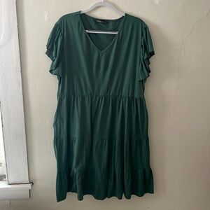 Green V Neck Tiered Dress